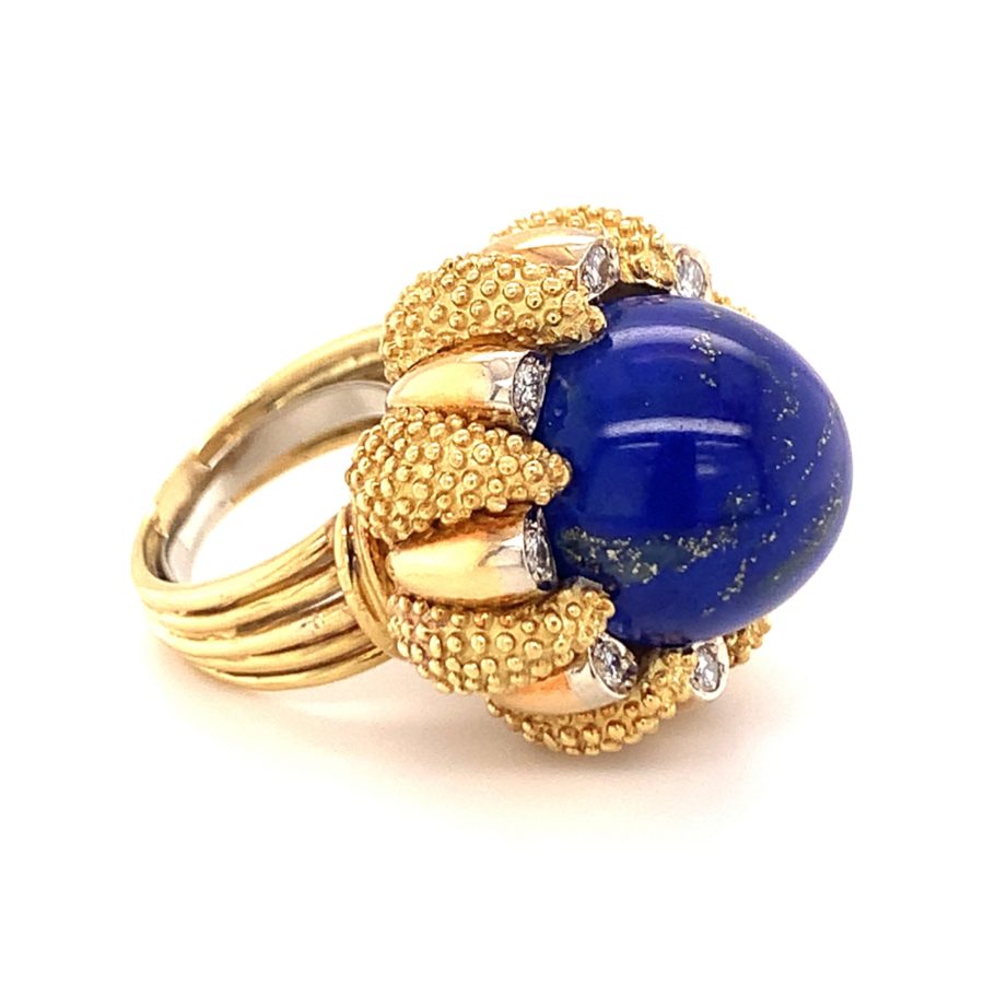 18K-YG LAPIS LAZULI AND DIAMOND RING