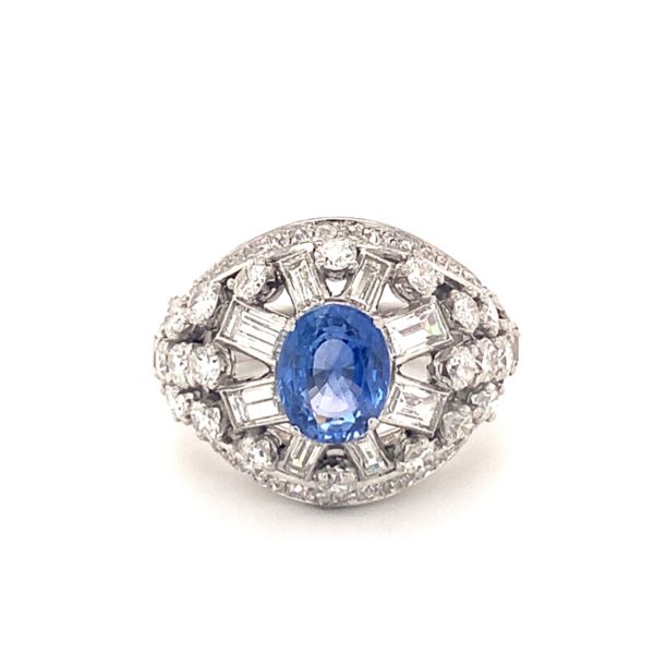 PLATINUM SAPPHIRE AND DIAMOND RING BY "MAUBOUSSIN"