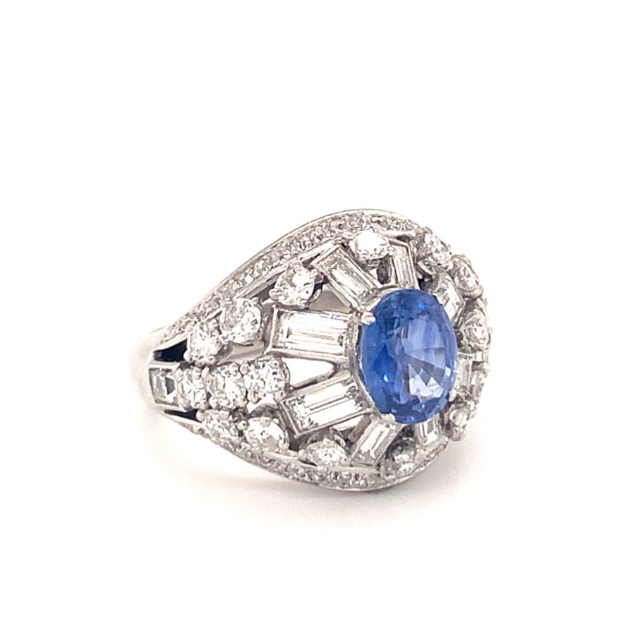 PLATINUM SAPPHIRE AND DIAMOND RING BY "MAUBOUSSIN"