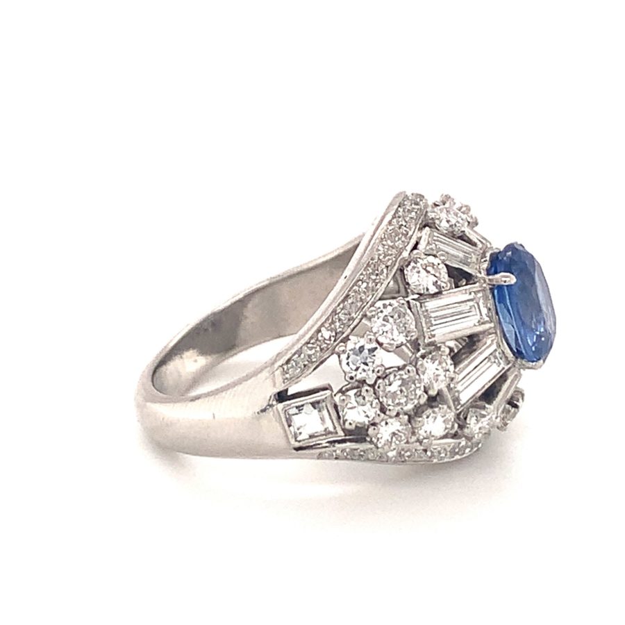 PLATINUM SAPPHIRE AND DIAMOND RING BY "MAUBOUSSIN"