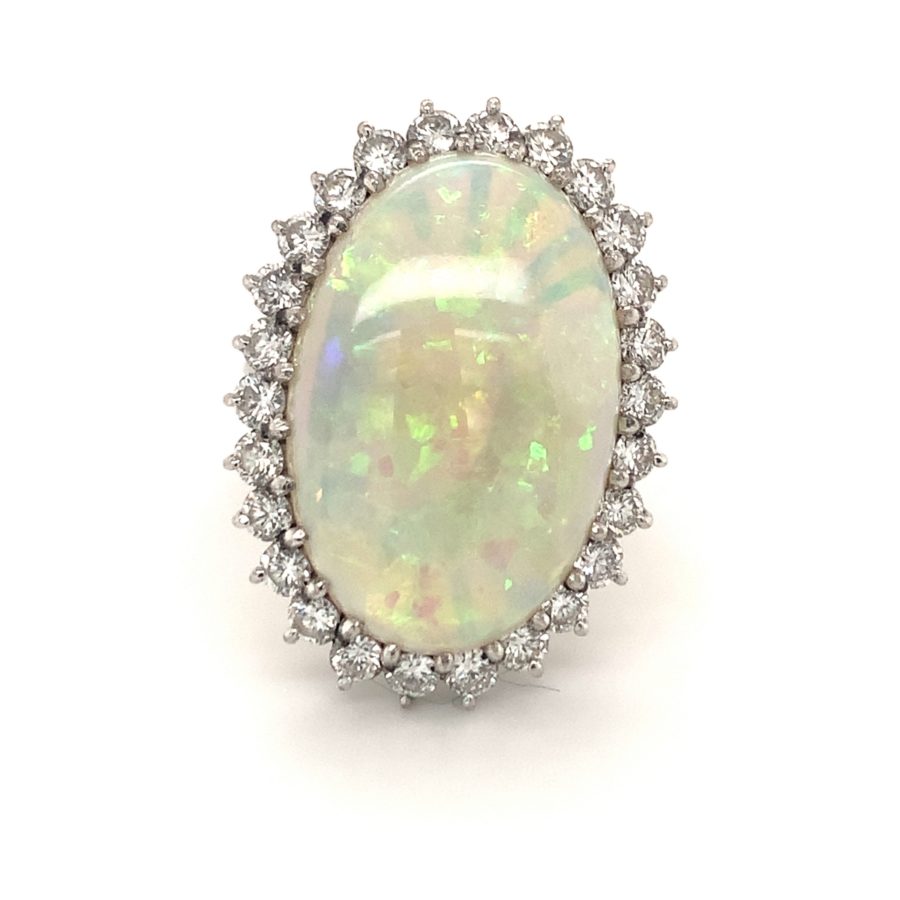 18K-WG OPAL AND DIAMOND RING