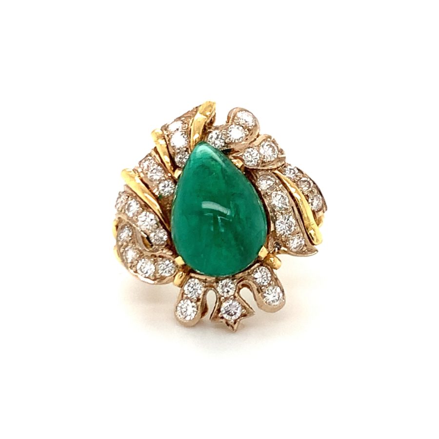 18K Yellow Gold, Emerald and Diamond Ring