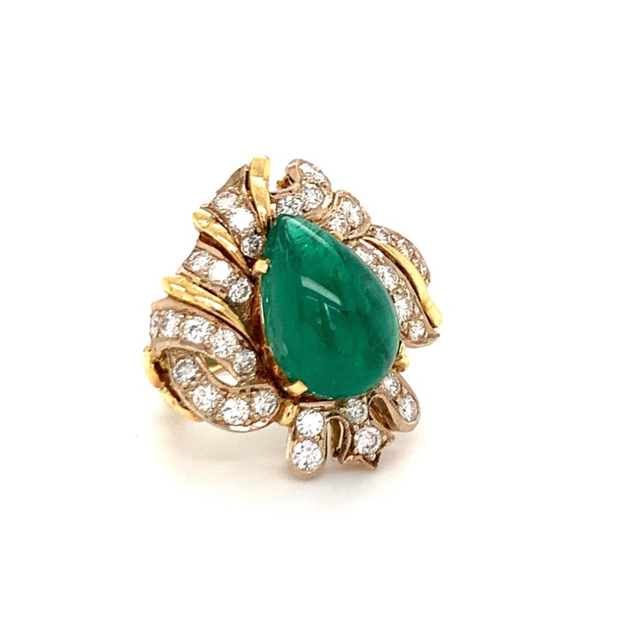 18K Yellow Gold, Emerald and Diamond Ring