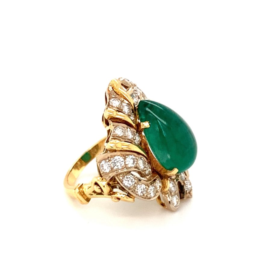 18K Yellow Gold, Emerald and Diamond Ring