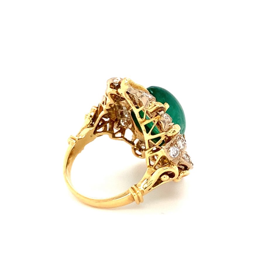 18K Yellow Gold, Emerald and Diamond Ring