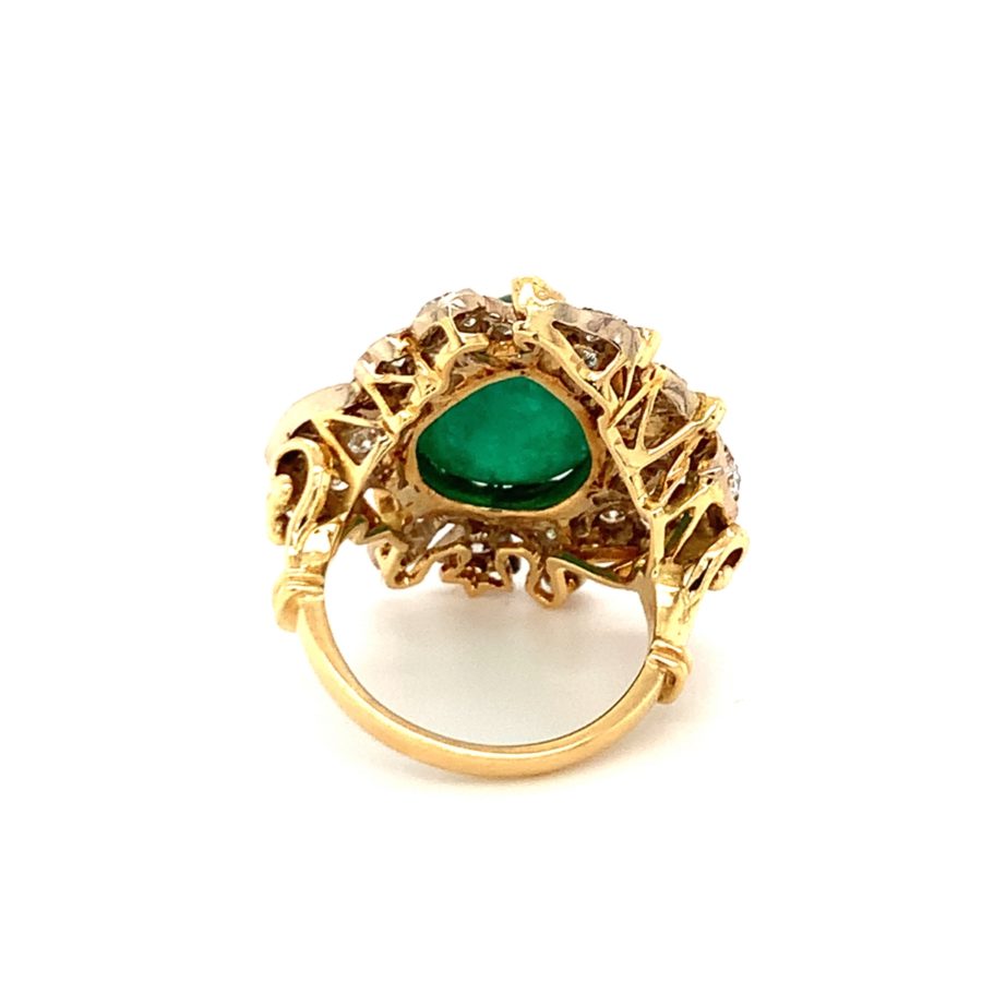 18K Yellow Gold, Emerald and Diamond Ring