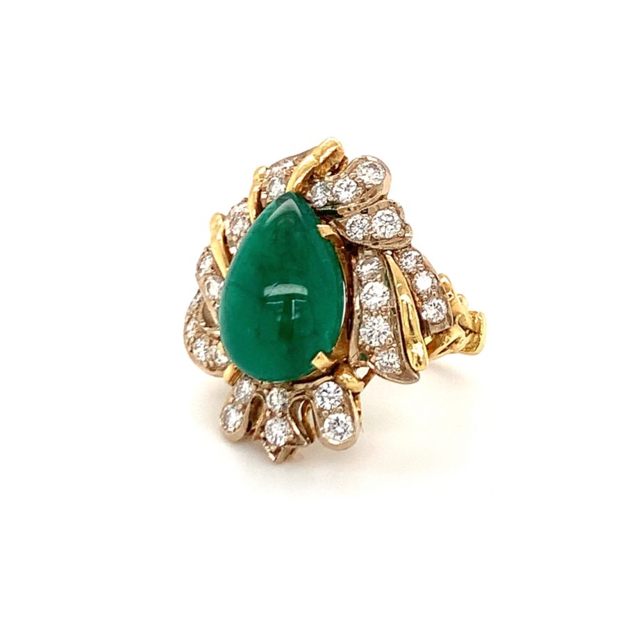 18K Yellow Gold, Emerald and Diamond Ring