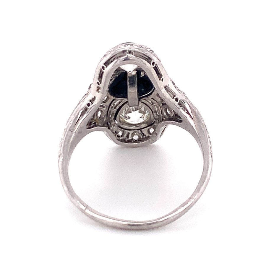 PLATINUM DIAMOND AND ONYX FILIGREE RING