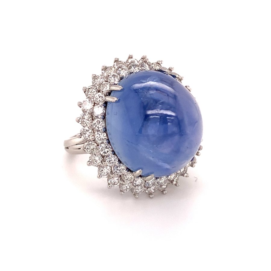 Platinum Star Sapphire and Diamond Ring