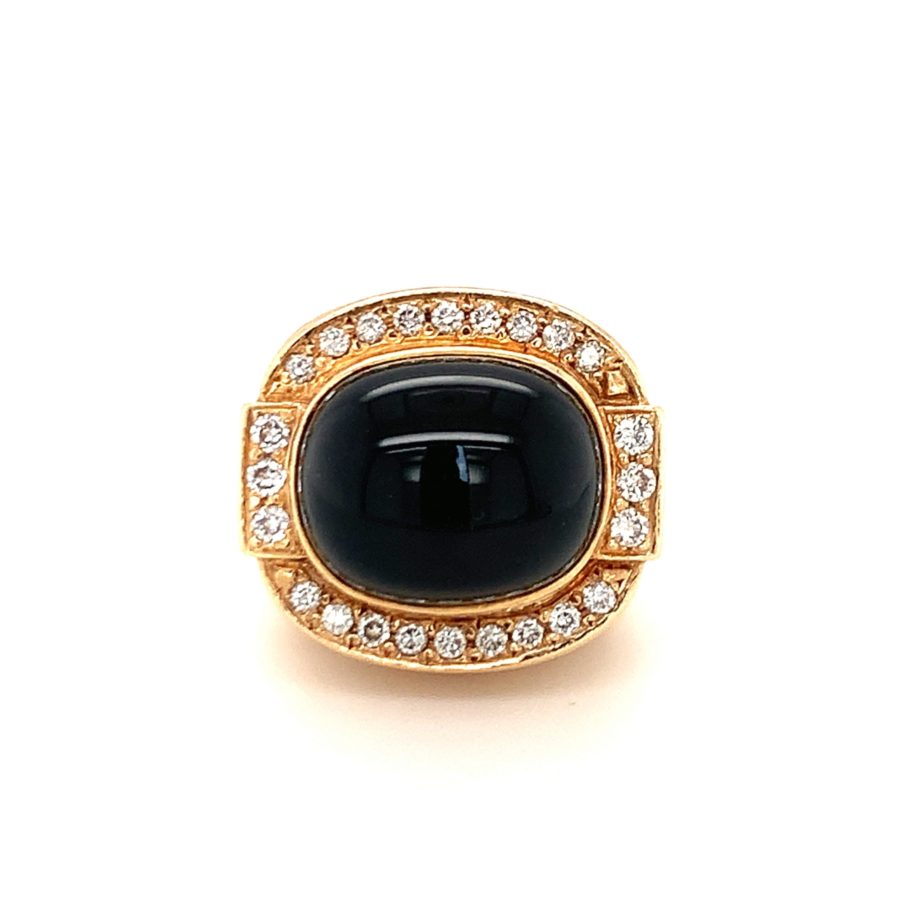 14K-YG BLACK ONYX AND DIAMOND RING