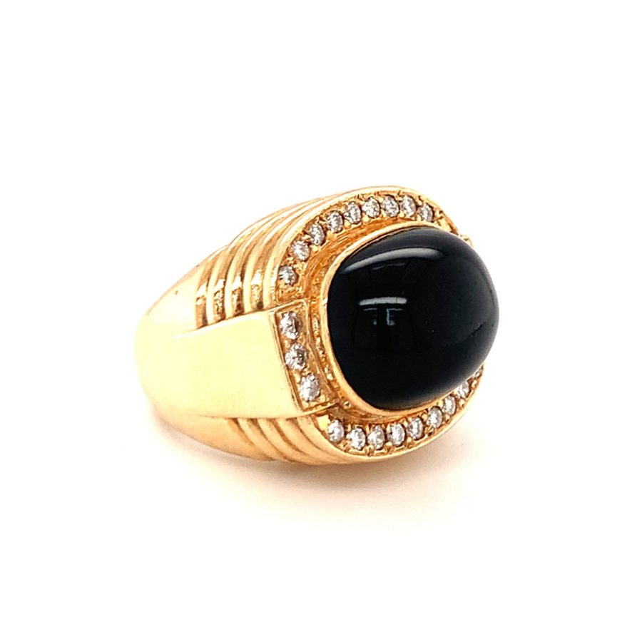 14K-YG BLACK ONYX AND DIAMOND RING