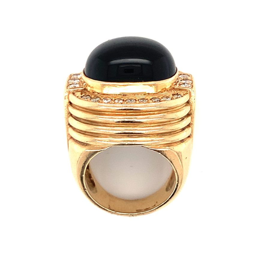 14K-YG BLACK ONYX AND DIAMOND RING