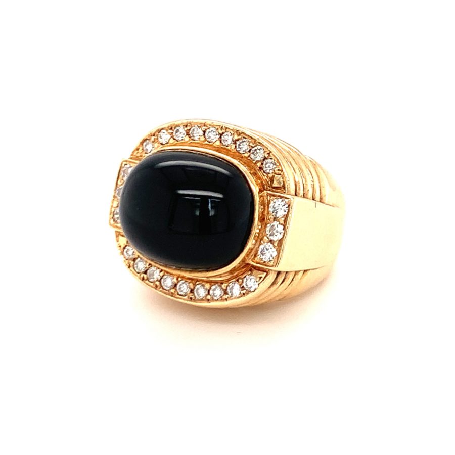 14K-YG BLACK ONYX AND DIAMOND RING