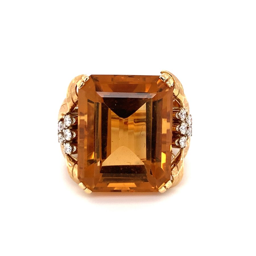 18K-YG CITRINE AND DIAMOND RING