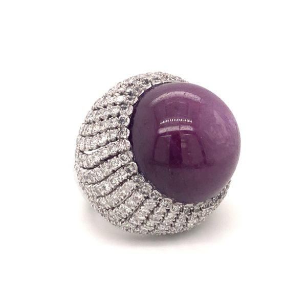 14K-WG STAR RUBY AND DIAMOND BOMBE RING