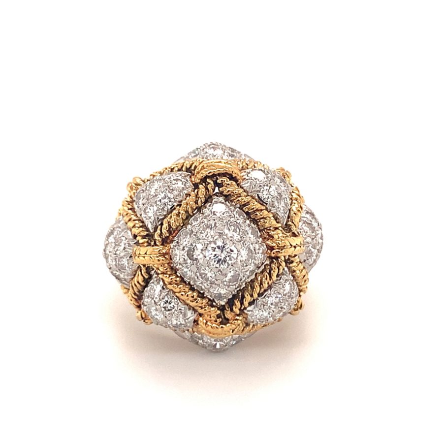 18K-YG AND PLATINUM DIAMOND BOMBE RING