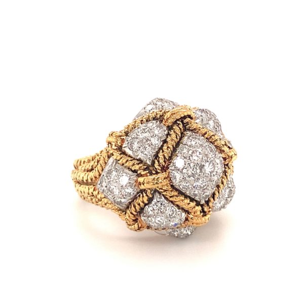 18K-YG AND PLATINUM DIAMOND BOMBE RING