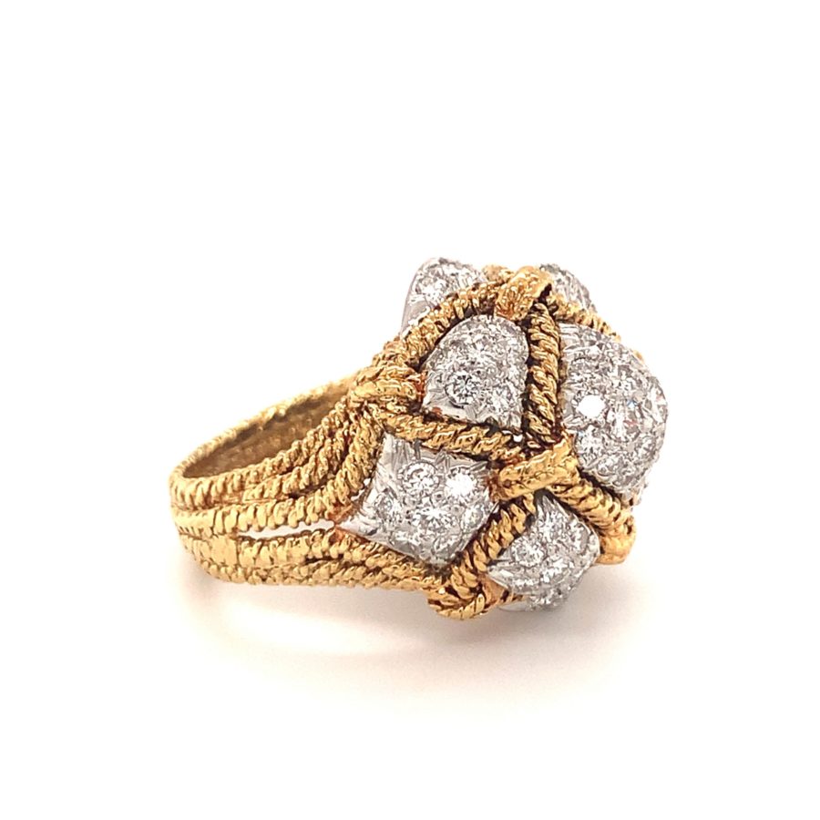 18K-YG AND PLATINUM DIAMOND BOMBE RING