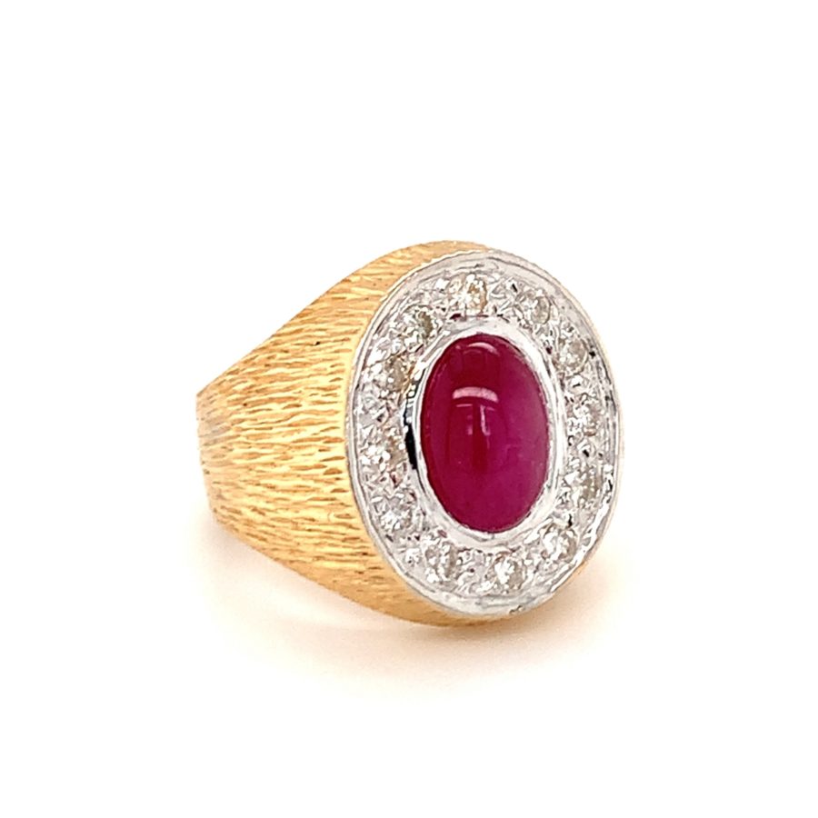 18K Yellow Gold, Star Ruby and Diamond Ring