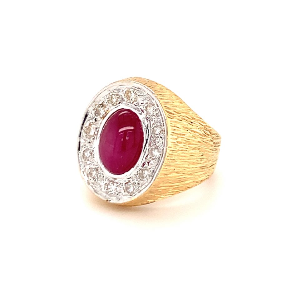 18K Yellow Gold, Star Ruby and Diamond Ring