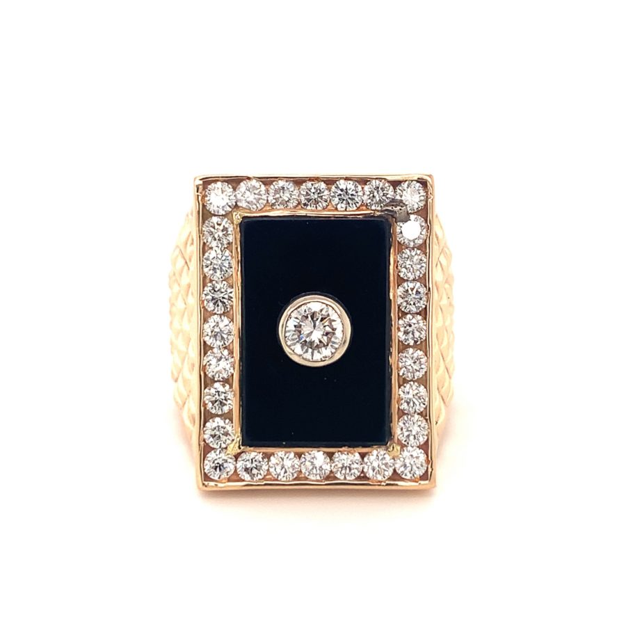 14K-RG BLACK ONYX AND DIAMOND RING