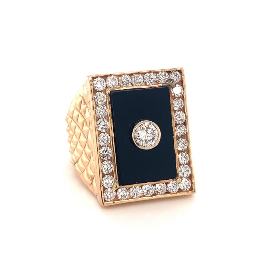 14K-RG BLACK ONYX AND DIAMOND RING