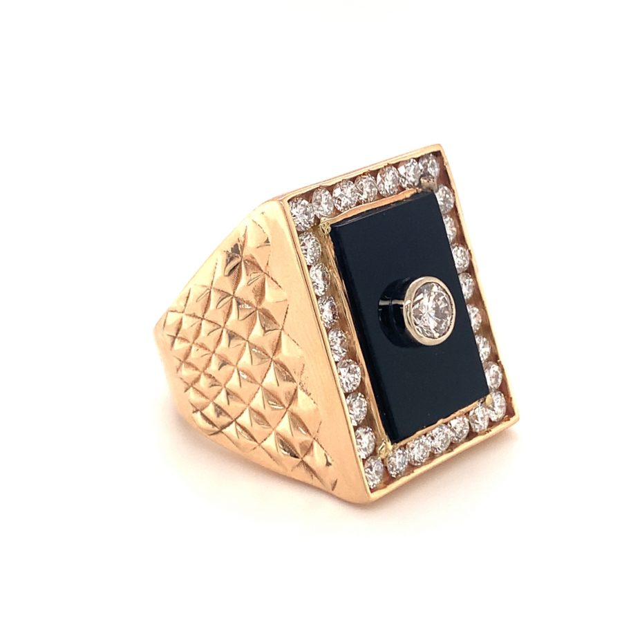 14K-RG BLACK ONYX AND DIAMOND RING