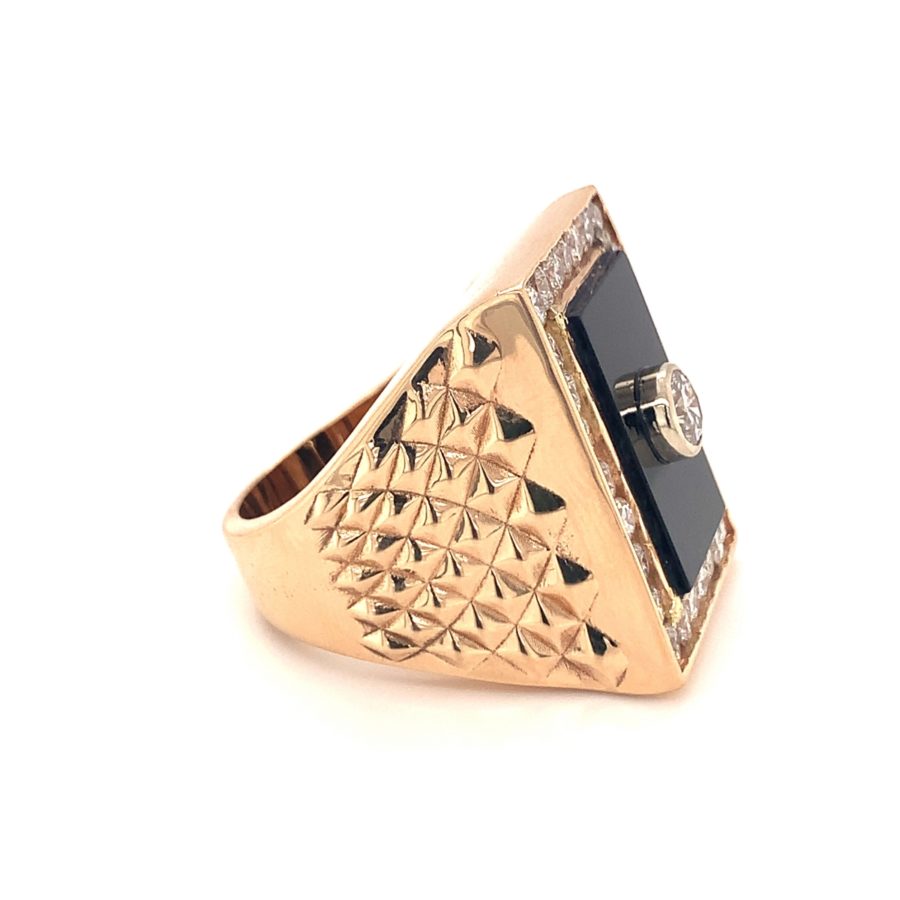 14K-RG BLACK ONYX AND DIAMOND RING