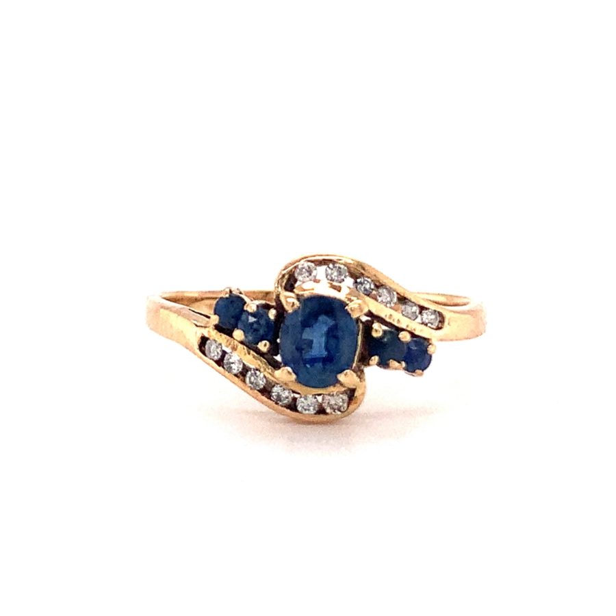 14K-YG SAPPHIRE AND DIAMOND RING