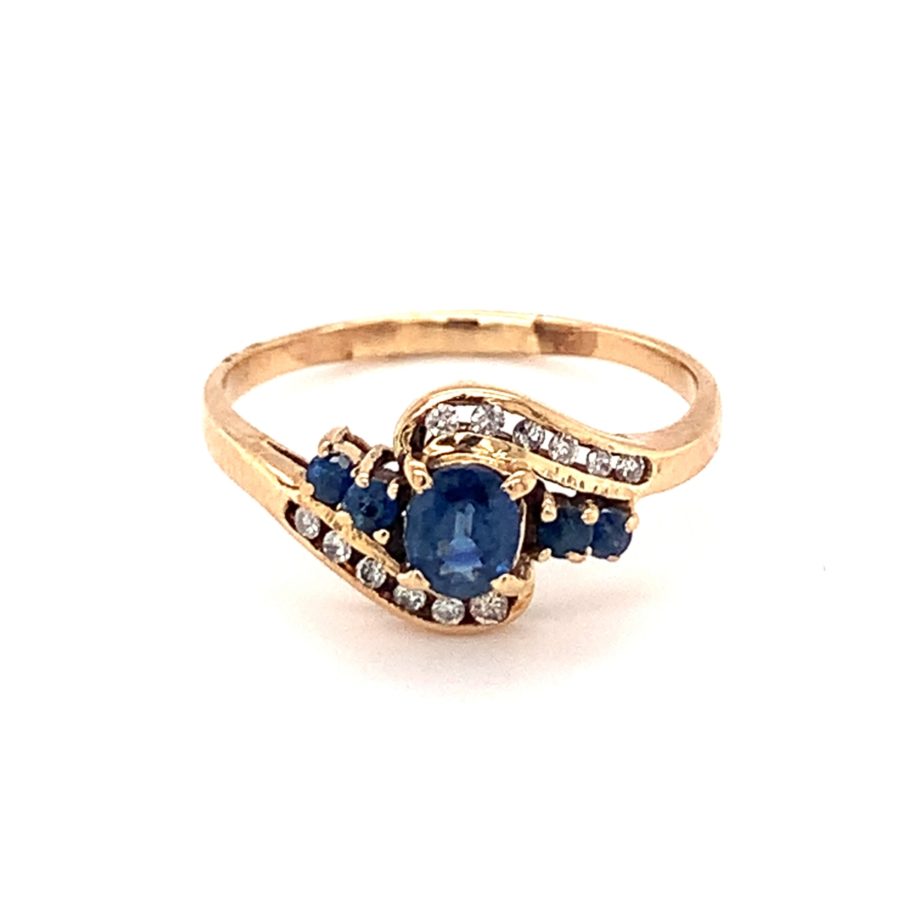 14K-YG SAPPHIRE AND DIAMOND RING