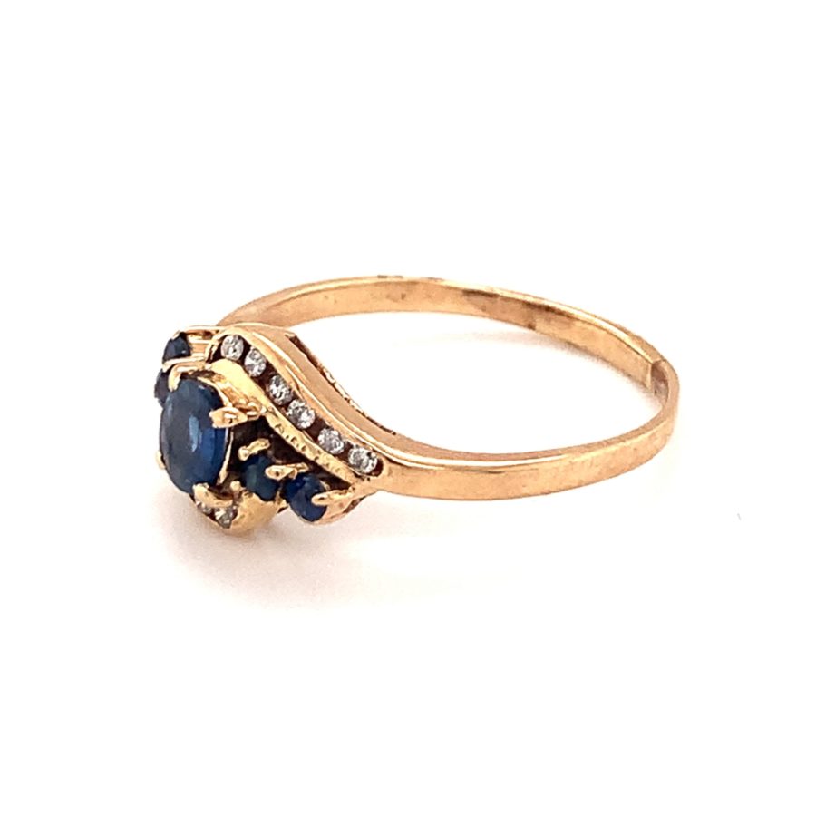 14K-YG SAPPHIRE AND DIAMOND RING