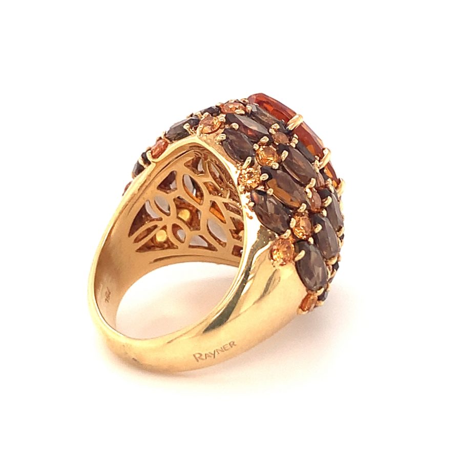 18K Yellow Gold Citrine, Smokey Quartz, Orange Sapphire Ring