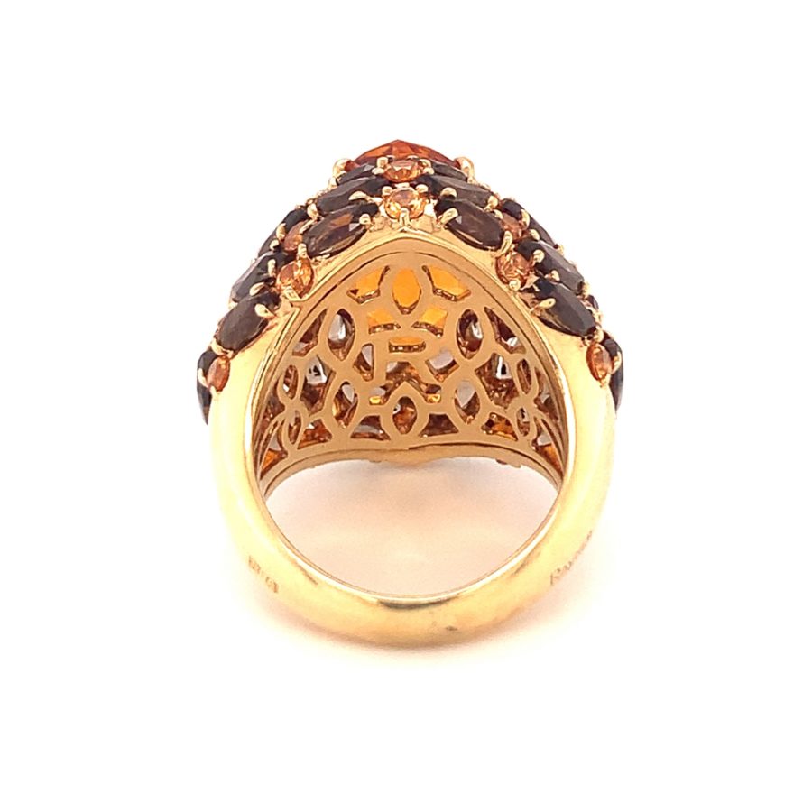 18K Yellow Gold Citrine, Smokey Quartz, Orange Sapphire Ring