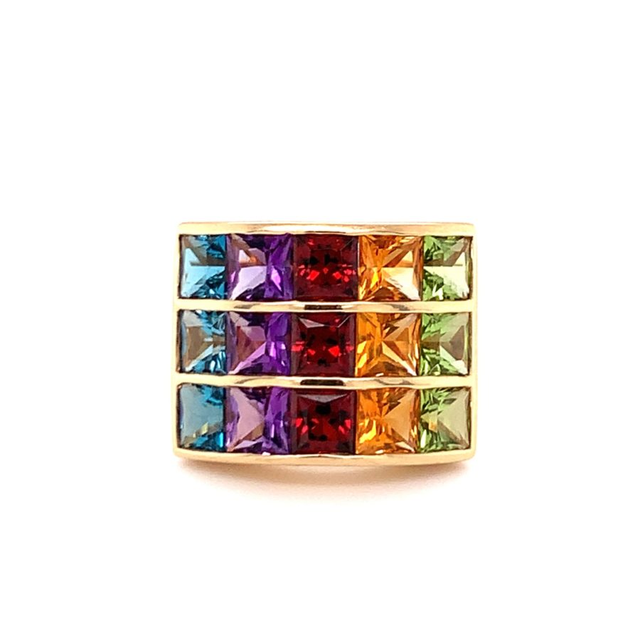 14K Yellow Gold Multi-Color Gemstone Ring