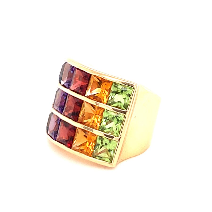 14K Yellow Gold Multi-Color Gemstone Ring