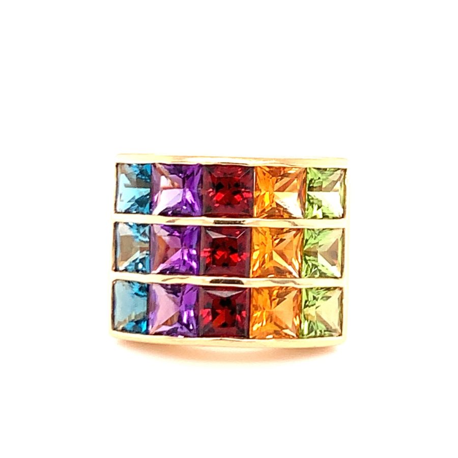 14K Yellow Gold Multi-Color Gemstone Ring