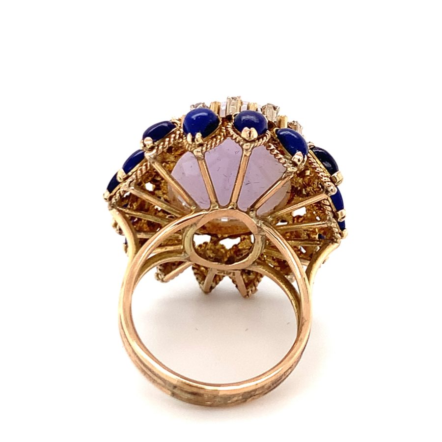 14K Yellow Gold Lavender Jade, Lapis Lazuli, and Diamond Ring