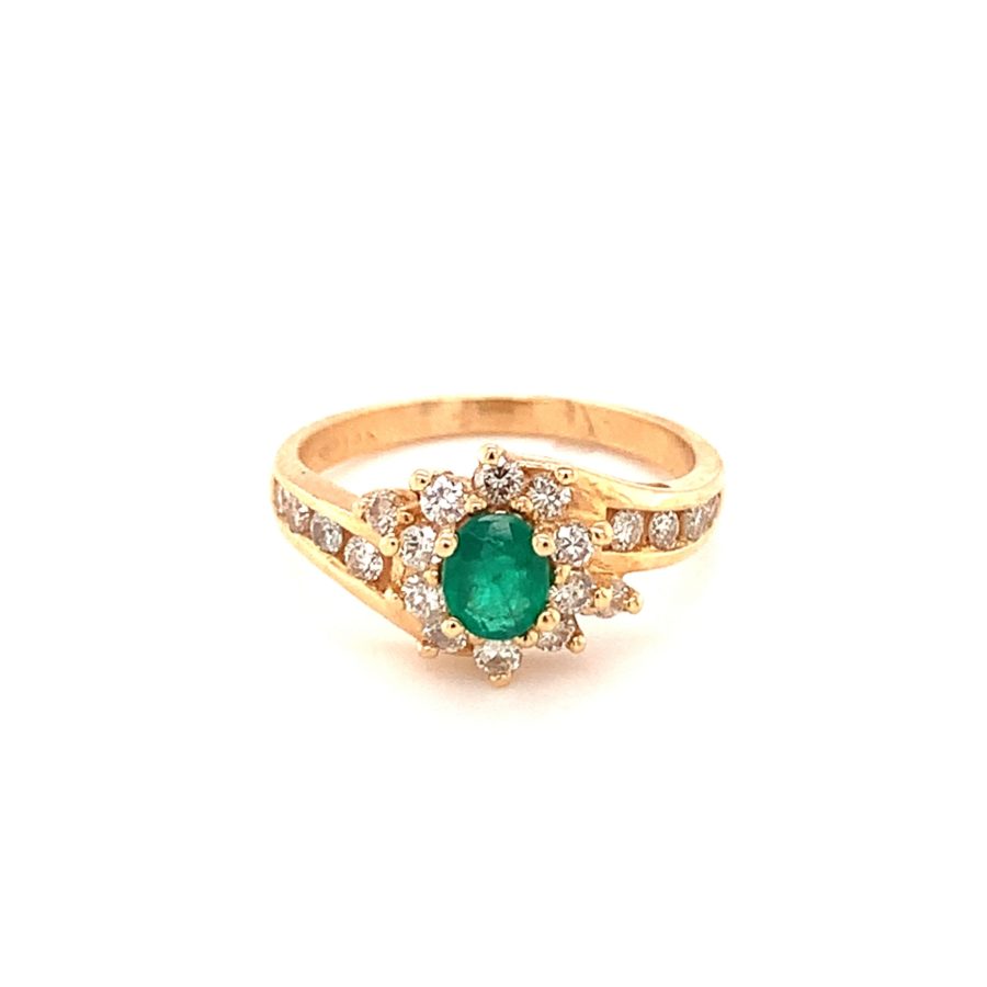 14K YELLOW GOLD EMERALD AND DIAMOND RING