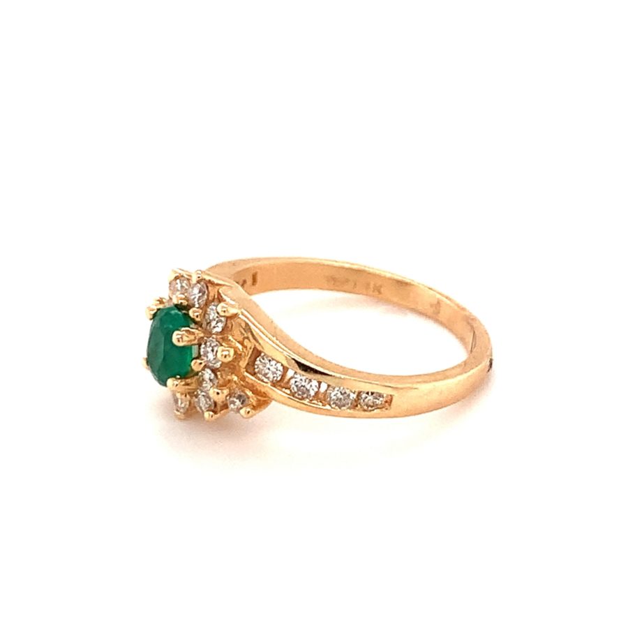 14K YELLOW GOLD EMERALD AND DIAMOND RING