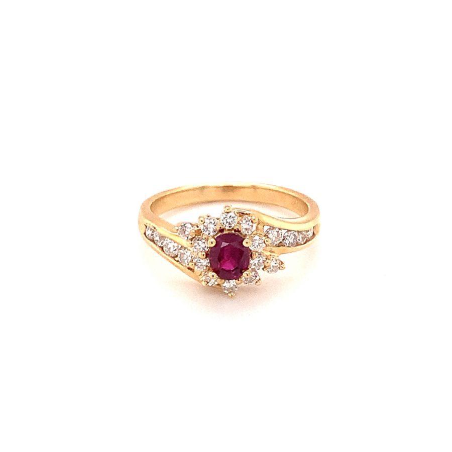 14K YELLOW GOLD RUBY AND DIAMOND RING