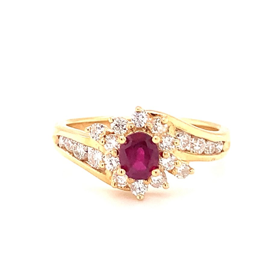 14K YELLOW GOLD RUBY AND DIAMOND RING