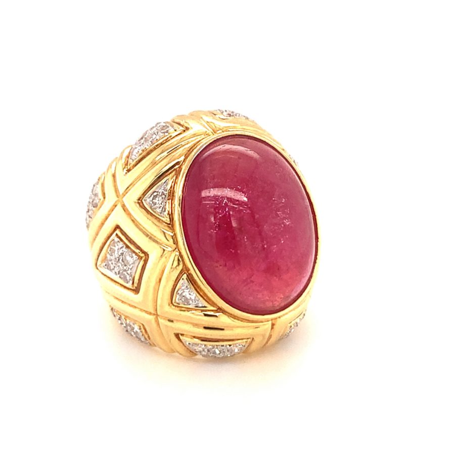 18K-YG PINK TOURMALINE AND DIAMOND RING