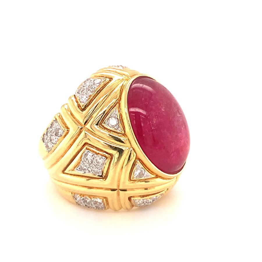 18K-YG PINK TOURMALINE AND DIAMOND RING