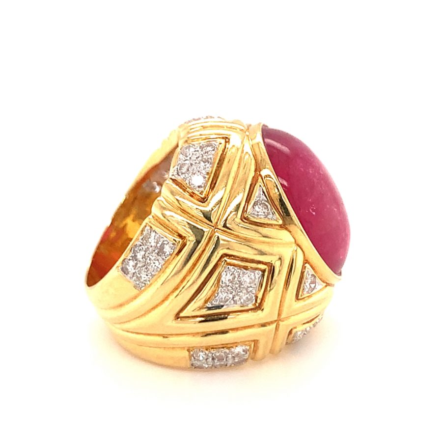 18K-YG PINK TOURMALINE AND DIAMOND RING