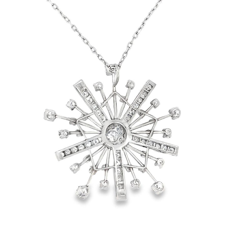 MID-CENTURY DIAMOND SNOWFLAKE PLATINUM PENDANT - Image 2