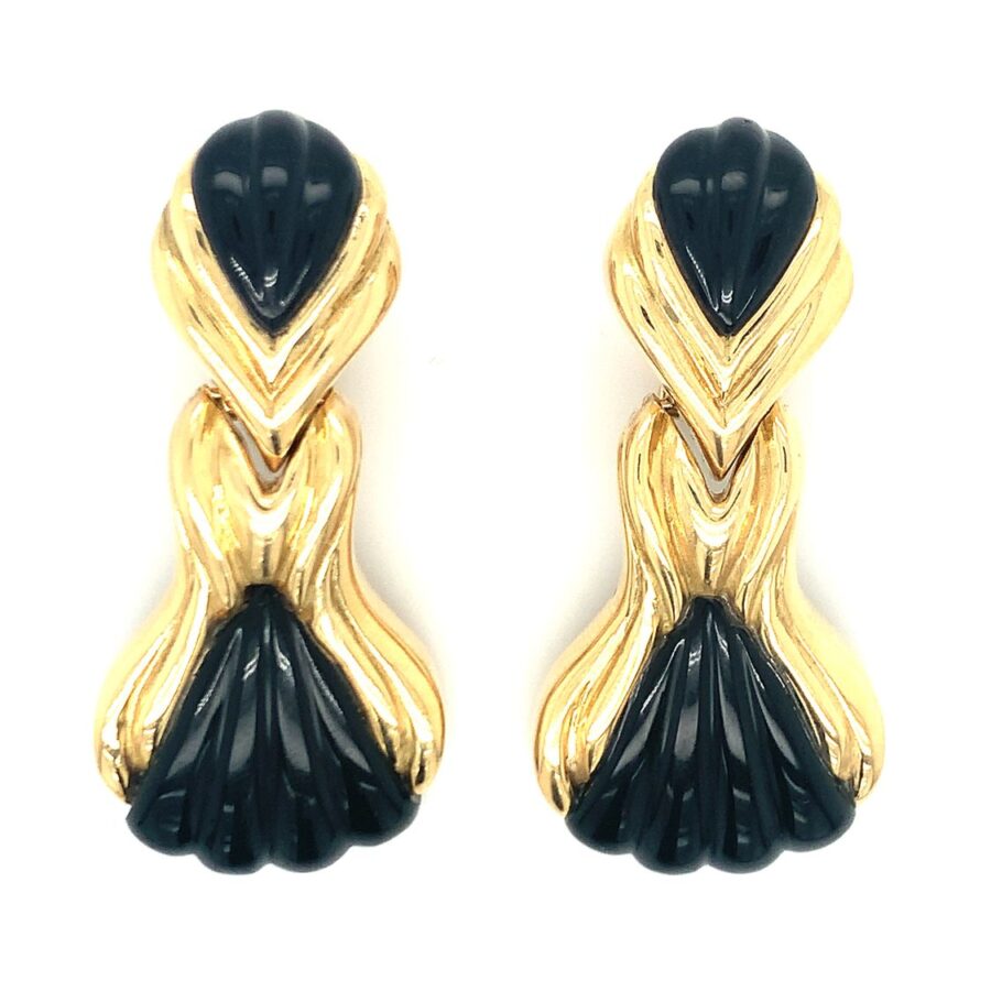 Carved Black Onyx 18K Yellow Gold Earrings by Wander