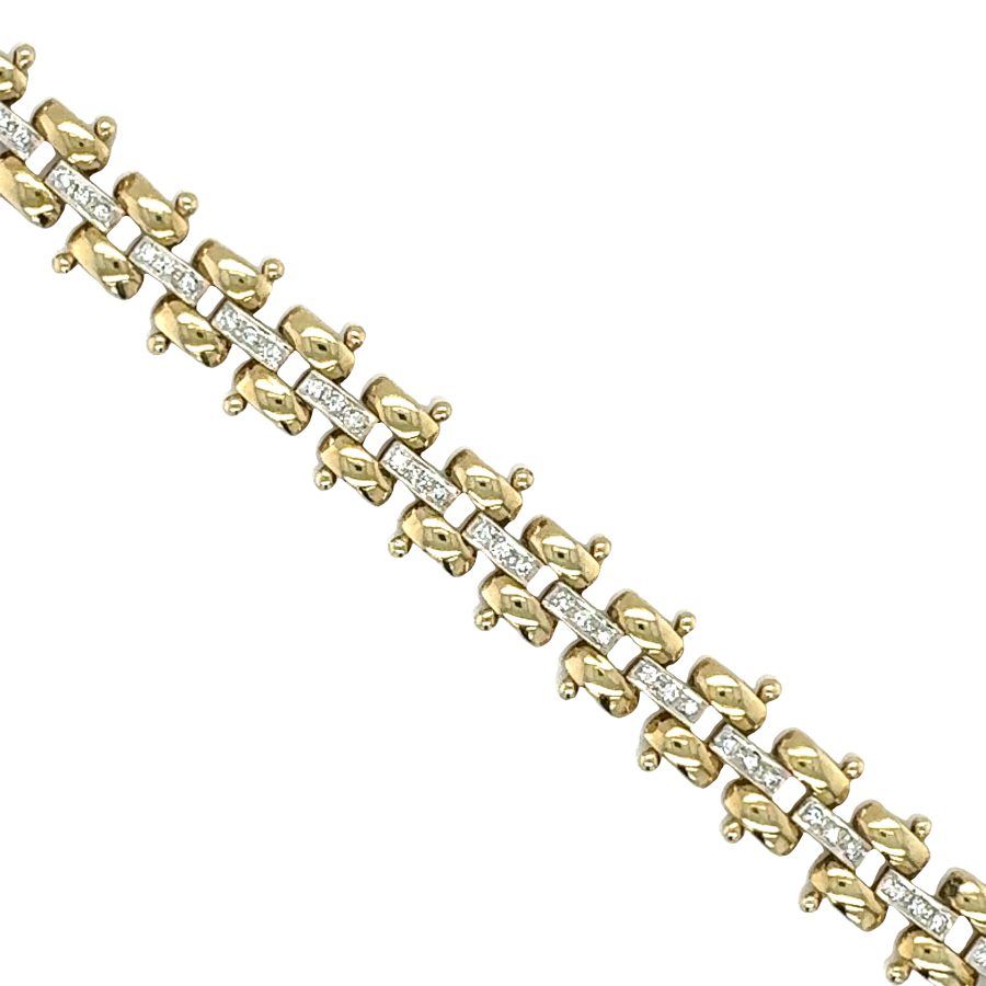 14K Yellow and White Gold Diamond Link Bracelet - Image 2