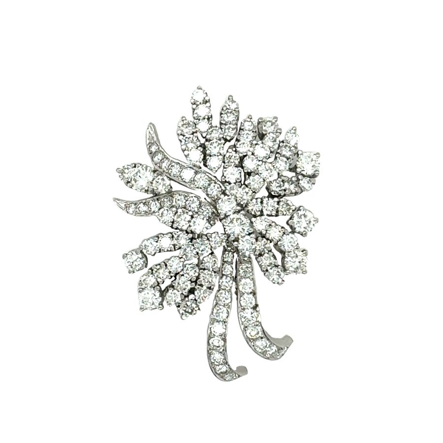 Mid-Century14K White Gold Diamond Floral Brooch