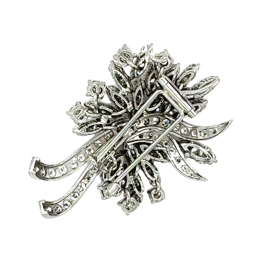 Mid-Century14K White Gold Diamond Floral Brooch - Image 2