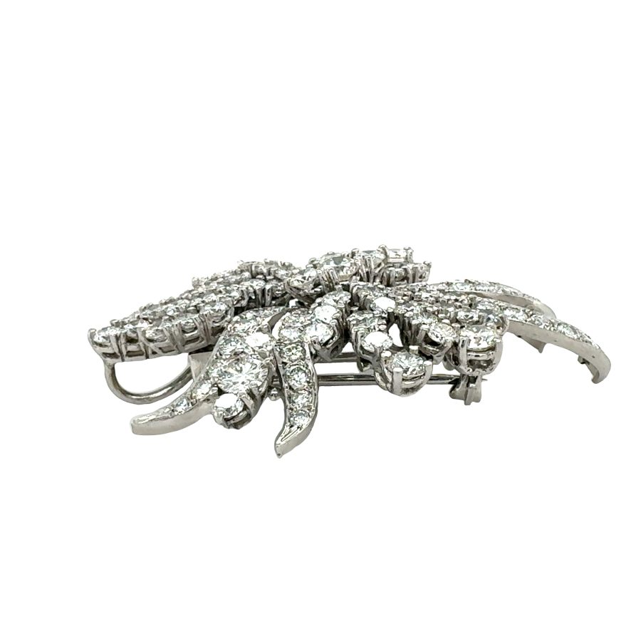 Mid-Century14K White Gold Diamond Floral Brooch - Image 3